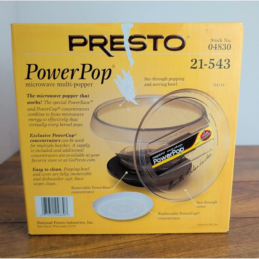 Vintage Presto 04830 PowerPop Microwave Multi-Popper Popcorn Kernel Orville NEW